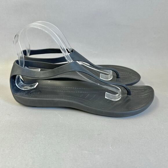 Crocs Sexi flip flop t-strap comfort rubber sandal in black women's size 10 - Picture 12 of 13